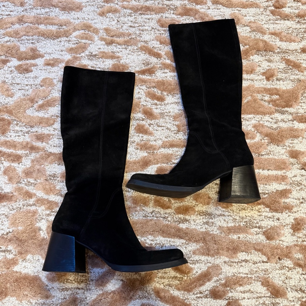 Via Spiga Black Suede Square Toe Tall Boots – Size 9.5